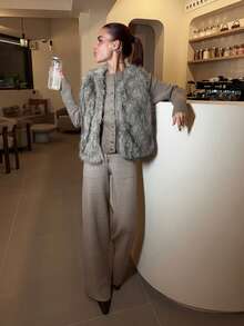 Abrilcols 女士休闲毛绒背心，白色和灰色 - 灰色 - 查看 6