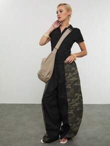 COUREZ Low Rise Baggy Balloon Spliced Camo Trousers /Y2K Spring Clothes For Women Camo Print Spring Break Outfits Going Out Outfits Festival Outfits Summer Outfits - Multicolor - View 1