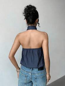 SHEIN Jeanoir 女士条纹时尚无袖露背上衣 - 彩色 - 查看 2