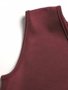 少女优雅圆领无袖荷叶边连衣裙 - 紅色 - 查看 4