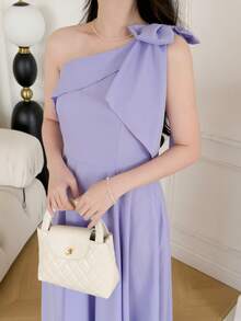 SHEIN Đầm dài màu tím trơn, trễ vai, thanh lịch, thời trang, quyến rũ, gợi cảm, phù hợp cho tiệc sinh nhật, bữa tối, sự kiện buổi tối, giải trí và thư giãn. - Màu tím - Xem 7