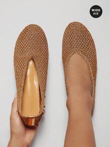 SHUZIA Ladies Wide-Fit Elegant Tahair Woven Ballet Flats - Beige - View 11