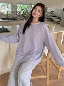 Dazy Plus 大码女式休闲宽松卫衣直筒裤睡衣套装，适合居家休闲和户外穿着，春秋季 - 紫色 - 查看 6