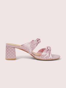 CUCCOO DOLLMOD Chaussures femme à bout rond en satin rose tendre, avec décoration de nœud à pois mignonne. Style rétro, talon épais, sandales à talons hauts pour le thé de l'après-midi - À peine rose - Voir 10