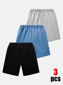 SHEIN 3件装/买二送一 男童休闲度假学院风小马图案宽松针织短裤，运动裤多件装，黑色短裤，蓝色短裤，灰色短裤，适合春夏、郊游、情人节、约会、旅行、度假、家庭聚会、返校、婚礼、派对、运动、生日等场合。 - 彩色 - 查看 4