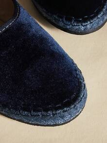 Rosivie 2025夏季新款法式方头百搭黑色镂空编织带低帮透气舒适平底女鞋，圣诞节必备 - 深藍色 - 查看 6