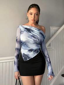 Firerie Women's Asymmetrical Hem T-Shirt,For Commuting, Elegant, Sexy, Vacation, Beach, Hawaii, Romance, Dating, Party, Wedding,Concert, Performance Costume, Wedding Season, Back To School Season, Valentine's Day,Daily - Black - View 3