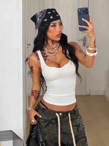 Coolane White Knit Fitted All-Match Camisole For Women - White - View 3