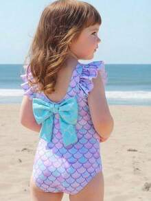 Emery Rose Kids Emery Rose Kids 女婴可爱美人鱼印花休闲针织蝴蝶结撞色连体泳衣，适合女婴夏季穿着；女婴可爱夏季休闲针织蝴蝶结拼接撞色吊带连体泳衣，适合夏季郊游、游泳、海滩度假。 - 淡紫色 - 查看 2