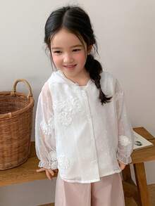 DAZY Young Girls Hooded Textured Fabric Design Jacket - White - View 4