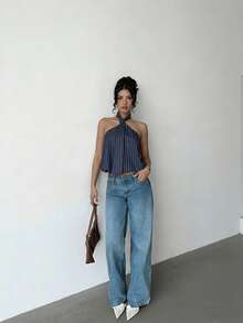 SHEIN Jeanoir 女士条纹时尚无袖露背上衣 - 彩色 - 查看 5