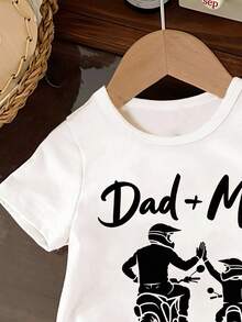 SHEIN Baby Boy White Summer Casual Family Matching Cartoon Print Father-Son Crew Neck Short Sleeve Top,Minimalist Classic Fashion School Style Loose Shirt - White - View 4