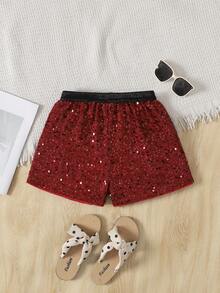 SHEIN Tween Girls' Casual Vacation Beaded Wide Leg Shorts - Burgundy - View 1