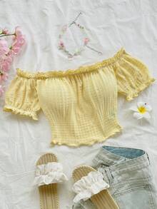 Soleia Phong cách Bohemian, họa tiết hoa lãng mạn, phong cách nghỉ dưỡng, áo họa tiết hoa ngày 4 tháng 7, áo đi nghỉ mát, áo đính hạt, áo dự tiệc, áo crop top gợi cảm cho nữ ngày 4 tháng 7, áo thun crop top co giãn trễ vai mới. - Màu vàng - Xem 3
