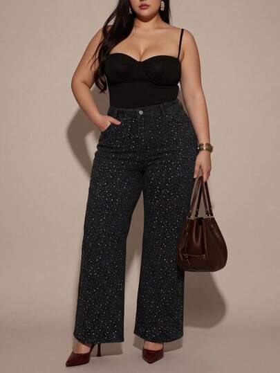 SHEIN BAE Plus Size Women Pocketed Button-Up Casual Everyday Denim Jeans