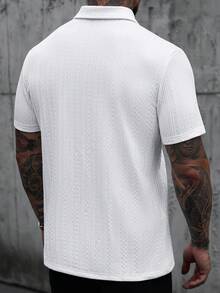 Manfinity CasualCool 男士纹理短袖休闲通勤 Polo 衫 - 白色 - 查看 2