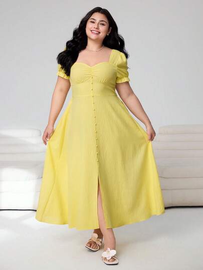 Solflare Vestido casual de unicolor para mujer de talla grande, primavera/verano