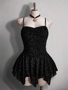 SHEIN ICON Đầm hai dây dáng xòe bất đối xứng in họa tiết da báo dành cho nữ cỡ lớn - màu đen - Xem 3