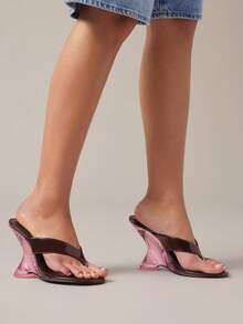 Hauture 女士时尚休闲套脚人字拖坡跟凉鞋 - 巧克力棕 - 查看 3