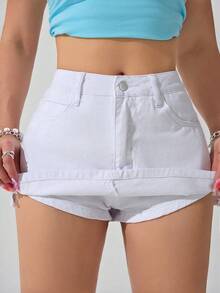 Jeanoix Chân váy denim mini dáng Y2K cỡ lớn, chất liệu không co giãn, màu trắng gợi cảm, thích hợp cho trang phục mùa xuân của phụ nữ. - trắng - Xem 7