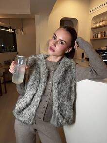 Abrilcols 女士休闲毛绒背心，白色和灰色 - 灰色 - 查看 5