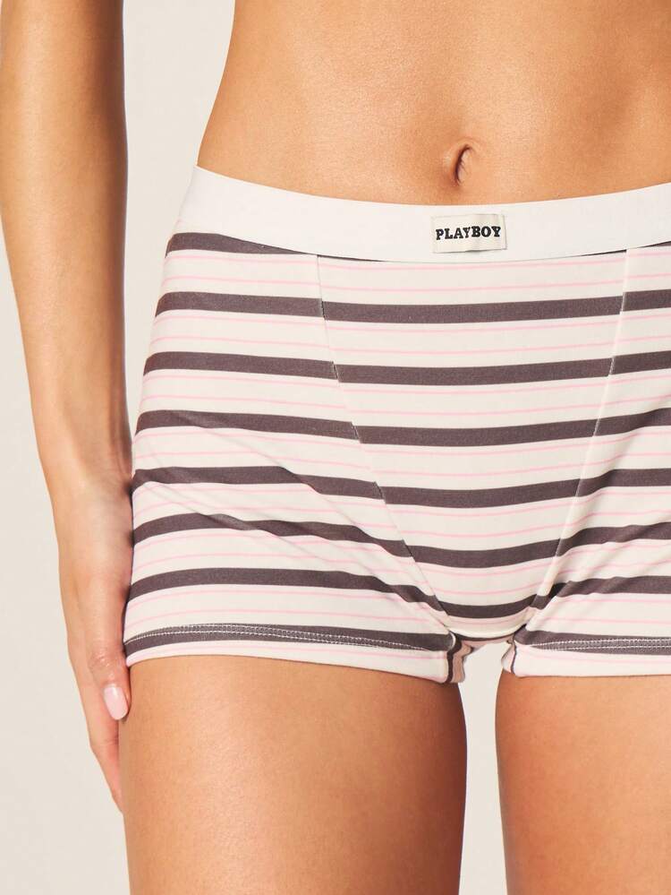 Missguided x Playboy Striped Scoop Neck Bralette Boxer Brief Lingerie Set With Horizontal Stripes Comfort Intimate Two Piece
