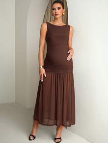 MaterniChic Maternity Clothes Maternity  Dress Summer Pregnant Clothes Brown Maternity Dress Highly Elastic Elegant - Brown - View 6