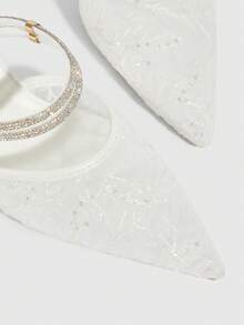 CUCCOO SZL Tacones altos tipo salón con punta puntiaguda, malla y strass, de estilo casual para ir al trabajo. Adecuados para bodas, fiestas y eventos de noche - Blanco - Ver 6