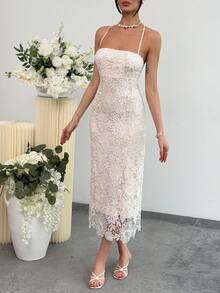 Aloruh Đầm slip thanh lịch ôm sát người, ren hoa dành cho nữ - trắng - Xem 5