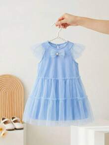 Glamorique Kids Vestido azul de malla para niñas, con volantes de malla en capas, sin mangas, versátil para uso casual, fiesta, cumpleaños, vacaciones, nueva llegada de primavera/verano - Azul - Ver 10