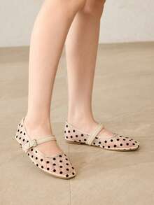 MOTF PREMIUM WOMEN POLKA DOT BUCKLE STRAP FLATS VALENTINE'S DAY - Apricot - View 6