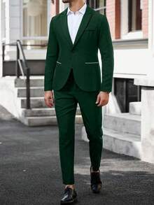Calvornis Bộ vest 2 mảnh màu xanh ngọc lục bảo dành cho nam: Áo khoác blazer và quần tuxedo thời trang cho những dịp trang trọng - Màu xanh lá cây đậm - Xem 7