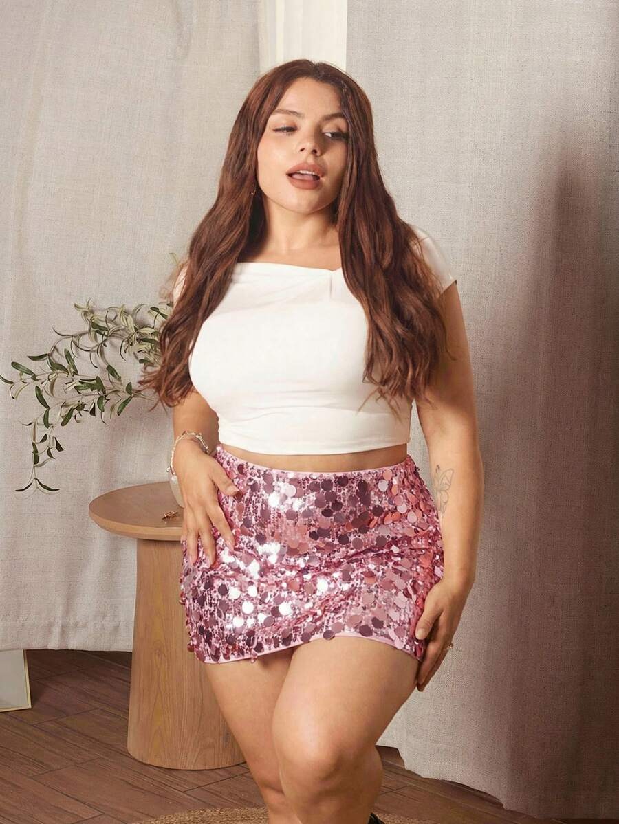 Lupita Cardoza 纯色亮片细节女式裙子适合节日聚会服装迷你短款女式服装 - 粉色 - 查看 1