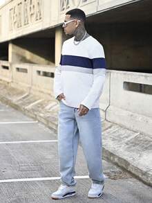 Devon Thys 休闲撞色条纹印花长袖T恤，秋季，适合秋季 - 藍白色 - 查看 6