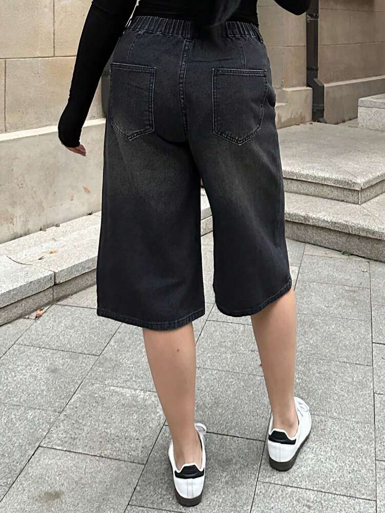 Dazy Plus Vintage Washed Loose Wide-Leg Capri Length Plus Size Women Jeans, Spring/Summer Jorts