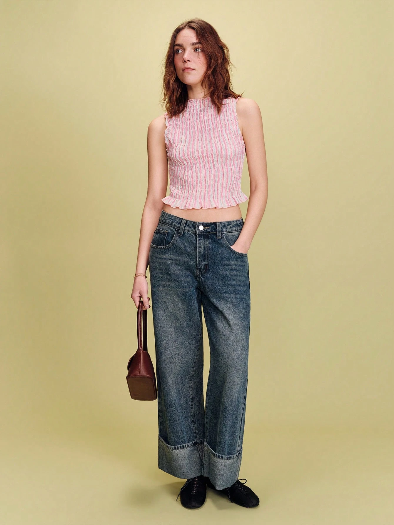 Pink Shirred Striped Sleeveless Top Spring Summer Vacation Top Cute Top French Style Chic Top Parisian Style