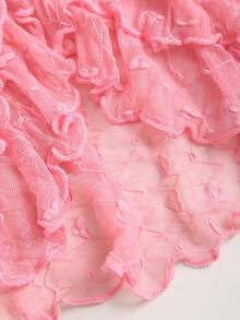 Elamini Petite 女士粉色蕾丝拼接不对称下摆系带吊带背心，春夏款 - 粉色 - 查看 6