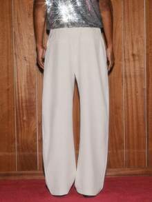 AKNOTIC 男士休闲宽松弹力腰筒裤，卡其色纯色，适合夏季、度假、日常搭配、派对、情侣装，男士礼物 - 杏色 - 查看 8