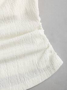 Sweetra French Ruffled Collar 2 In 1 Design T-Shirt With Pleated Details, Paired With Straight-Leg Drawstring Pants, Casual Chic Matching Set For Women, Spring/Summer - Apricot - View 4