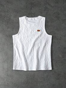 PAVTROS 男士夏季字母压花圆领休闲百搭背心 男士白色图案背心 男士图案背心 - 白色 - 查看 1