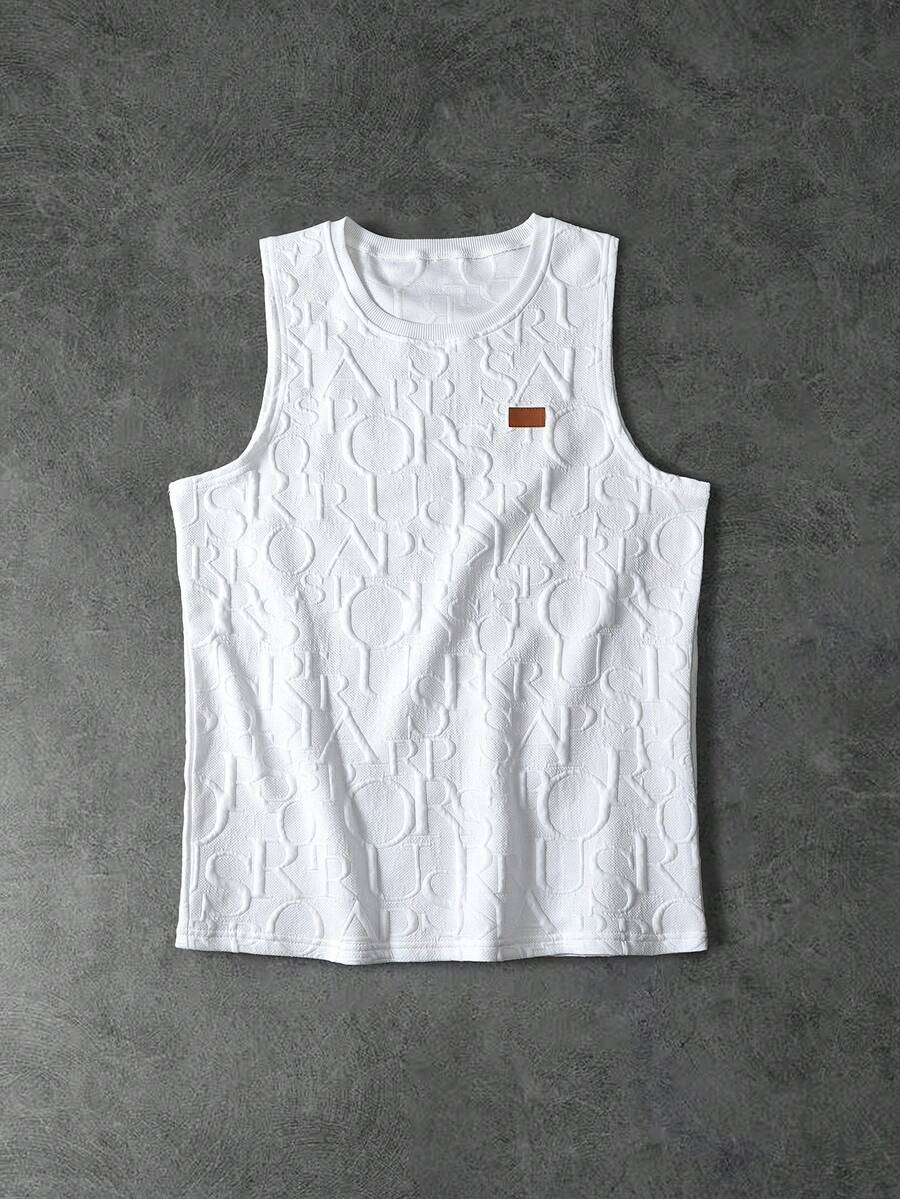 PAVTROS 男士夏季字母压花圆领休闲百搭背心 男士白色图案背心 男士图案背心 - 白色 - 查看 1