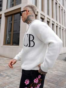 Artur Kramer ANDREILEE Men/Women Casual Loose Fit Lightweight Pullover Sweater With Letter Intarsia Pattern, Suitable For Spring, Autumn, Winter - White - View 4