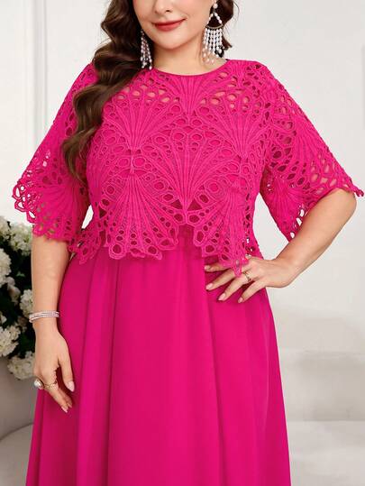 Reflora Plus Size Women Solid Color Round Neck Ruched Fashionable Chic Party & Outing Dress