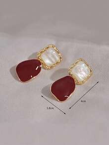 Arave 1對時尚鋅合金方形耳墜適合女士日常裝飾 - 酒紅色 - 查看 5