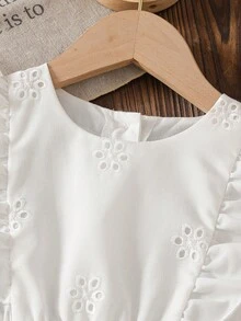 Souflis Souflis 女童无袖刺绣碎花连衣裙，甜美简约休闲宽松夏季连衣裙，适合年轻女孩 - 白色 - 查看 3