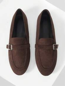 Mnmlis 女士休闲百搭通勤搭扣平底鞋 - 棕色 - 查看 2