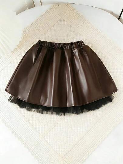 SHEIN Playful Pals The New Black A-Line Skirt Of Baby Girls, With Mesh Lace Accessories Embellished With The Hem, Which Is Comfortable, Fashionable, Elegant, Sweet And Cute, A Must-Have For Daily Travel.