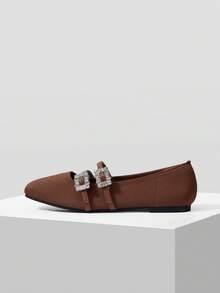 MOTF PREMIUM Zapatos planos de piel sintética (PU) con decoración de rhinestones - Marrón oscuro - Ver 3