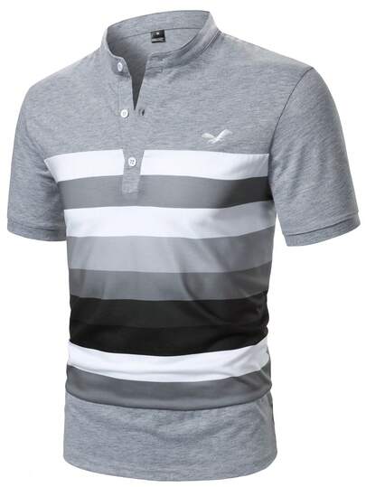 Manfinity Mode Camisa polo de unicolor con cuello Henry, uso diario esencial para hombres