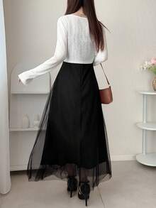 FRIFUL 女士休闲度假风吊带背心和罩衫两件套 - 黑色 - 查看 4